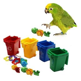 Other Bird Supplies Mini Trash Cans 4 PcsSet Can Garbage Bin Peony Parrot Intelligence Training Toys 230130