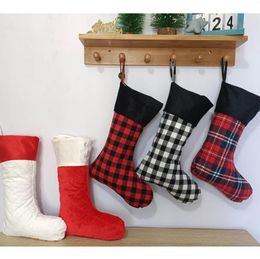 Christmas Decorations 50pcs/lot Good Quality Qulited Red And White Cotton Material Lovely Style Monogramed Plaid Stockings