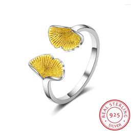 Cluster Rings 925 Sterling Silver Snail Ginkgo Leaves Open For Women Chinese National Style Lady Creative Jewelry