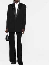 Women's Suits Black Satin Lapels Paneled Wool Blazer Grain De Pouder Vintage Classic Single-Breasted Silhouette Casual Suit Ladies