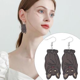 Hoop Earrings Upside Down Bat Double Sided Wooden To Wear Decorative Girls Gifts Heart