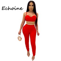 Women's Two Piece Pants Sexy Off Shoulder Suit Diamond Pullover Strapless Bodycon Outfit Tracksuit Party Night Clubwear Set 230131