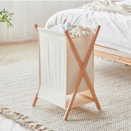 Laundry Bags Storage Basket High Value Dirty Folding Design Breathable Linen Beech Frame Bag