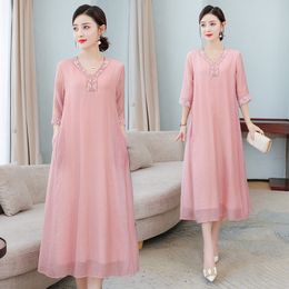 Casual Dresses Cotton Embroidery Loose Large Hem Women's Dress Simple Korean Stitching Threequarter Sleeve Women Clothes 230130