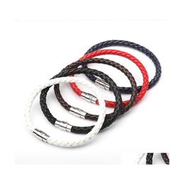 Charm Bracelets Men Women Jewellery Braided Leather For Female Male Bangle Stainless Steel Magnet Clasp Trendy Wristband 20220302 T2 D Dhled