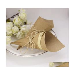 Party Favour Retro Kraft Paper Gift Wrap Bouquet Primary Colour Cone Dried Flower Packing Box Diy Rope Candy Wedding Valentine Day Wq5 Dhemt