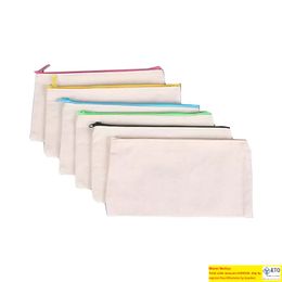Sublimation Blank Storage Bags Canvas Zipper Student Pencil Case Heat Transfer DIY Painting Cosmetic Bag