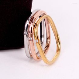 Wedding Rings Trendy Dainty Square Ring Women Stainless Steel Zircon Geometric Thin Gold Colour Fashion Jewellery Gifts Size 5- 9