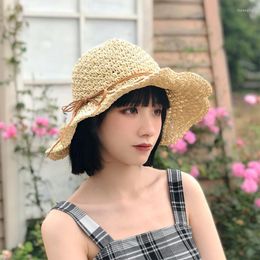 Wide Brim Hats INS Korean Handmade Crochet Straw Sun Hat Summer Sunscreen Beach Holiday Fisherman's Cap Soft Foldable Women's Gorros