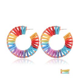 Charm Handmade Rainbow Colorf Raffia Earring Big Oval Geometry St Knit Earrings For Lady Women Est Ethnic Lucky Jewellery Drop Delivery Oteyb