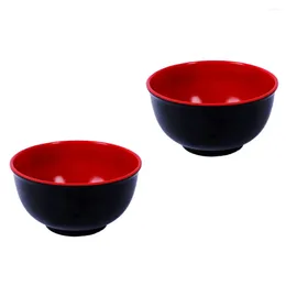 Bowls 2pcs Melamine Black And Red Bowl Imitation Porcelain Rice Soup Tableware For Restaurant Home (4.5inch)