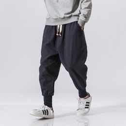 Men's Pants Cotton Harem Pants Men Solid Elastic Waist Streetwear Joggers Baggy Drop-crotch Pants Casual Trousers Men Drop 230131