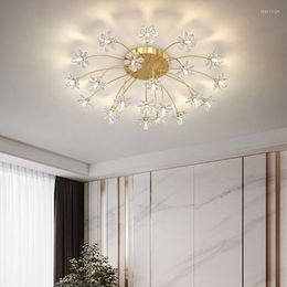 Chandeliers ODYSEN Crystal Round Ceiling Lamp For Living Dining Room Flower Decoration Bedroom Indoor Lighting Fixture Home Girl Gold