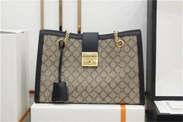 Designer-Luxus-Handtasche mit kleinem Vorhängeschloss, 479197, Umhängetasche, beige, braun, 2-Wege-Schulterhandtasche aus Canvas-Leder, Größe 35 x 23 x 14 cm