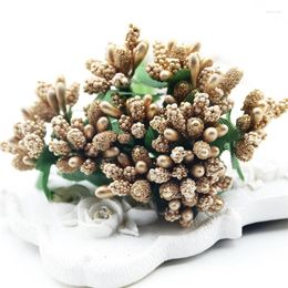 Decorative Flowers 24pcs/2bundles Mini Bud Gold Stamens Family Garden Handmade Artificial Bouquet Wedding Decoration DIY Pearl Craft Fake