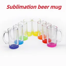 wholesale 16oz Sublimation glasses Mug with handle Gradient Wine Glasses Heat Transfer Printing Frosted cup Transparent Glass Cup 01