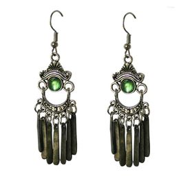 Dangle Earrings Tribal Ethnic Tassel Drop With Green Round Stone Women Accessories Antique Metal Statement Wedding Gift