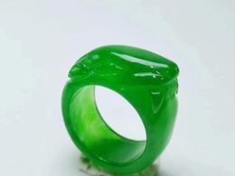 Cluster Rings Real Green Jade Ring Men's And Women's Hand-carved Brave Troops Exquisite Jadite Jewellery Gift