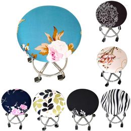 Chair Covers Fashion Round Cover Bar Stool Elastic Seat Protector Solid Color Printed Home Slipcover Spandex