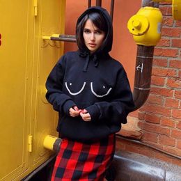 Women's Hoodies Rhinestone Hooded Hat Women Sweatshirt Funny Pattern Harajuku Thermal Big Pocket Elastic Cuff Lazy Style Streetwear