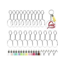 Keychains Lanyards 80Pcs Acrylic Keychain Blanks Transparent Circle Keyrings Colorf Tassels Pendant Key Ring With Chains For Diy C Dhxaf