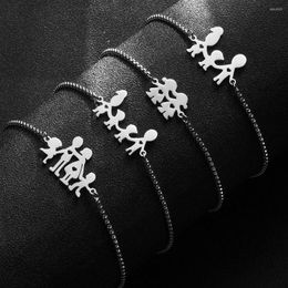 Link Bracelets Stainless Steel Family Member Bracelet Adjustable Box Chain Women Jewelry Gift