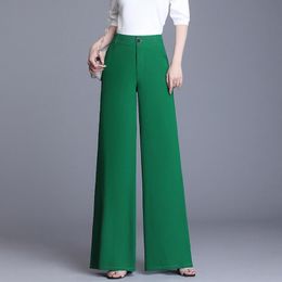Women's Pants & Capris Summer Wide Leg Women High Waist Chiffon Loose Black Elegant Long Trousers Solid Korean Style Plus Size