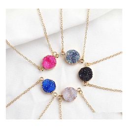 Pendant Necklaces Design Resin Stone Druzy 5 Colors Gold Plated Geometry Necklace For Elegant Women Girls Fashion Jewelry Drop Deliv Otgjb