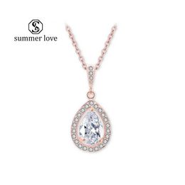 Pendant Necklaces Cubic Zircon Bridal Necklace With Pave Frame Halo And Bold Pearshaped Teardrop For Women Wedding Anniversary Drop Dhlp0