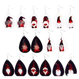 Charm Christmas Dwarf Print Leather Earrings For Women Lightweight Teardrop Faux Holiday Gifts Drop Delivery Jewelry Otqeu