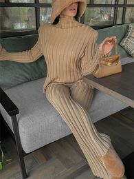 Women's Tracksuits Tossy Ribbed Outfits Knitted Long Sleeve Sweater Top And Pants 2 Piece Sets Casual Loose Tracksuit Fashion Chic Suit 230131