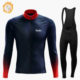 Sets 2023 Raudax Winter Clothing Mens Thermal Fleece Long Sleeves Jersey Suit Outdoor Mountain Bike Cycling Bib Pants Set Z230130