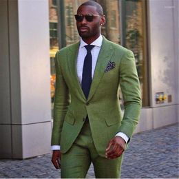 Men's Suits 2023 Men's Suit Groom Dress Green Groomsmen Wedding Summer Single Breasted 2 Pieces (Jacket Pants) Costume Homme