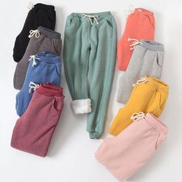 Women's Pants & Capris 2023 Arrival Solid Colour Trousers Elastic Waist Drawstring Fleece Bottoms Sweatpants Warm Winter Jogger