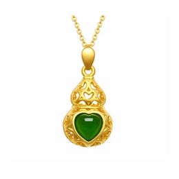 Pendant Necklaces Fashion And Exquisite Sand Gold Hetian Jade Gourd Safe Pendants Inlaid Auspicious Wish Drop Delivery Jewelry Dhrom