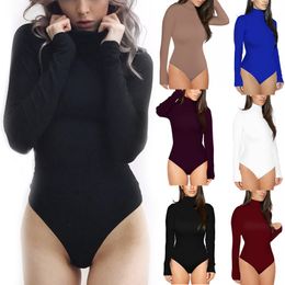 Women's Jumpsuits Rompers Cotton long sleeve high neck skinny warm Jumpsuit autumn winter women black White solid sexy slim fit bodysuits 230131