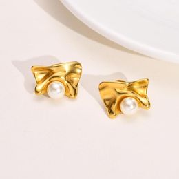 Backs Earrings Simulated Pearl Stud For Women Irregular Stainless Steel Hoop Earring Trendy Minimalist Dainty Jewelry To Girls