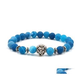 Charm Bracelets Agate Natural Stone Bracelet Blue Yoga Chakra Women Men Jewellery Agates Lion Owl Buddha Beads Charms Drop Delivery Dhcge