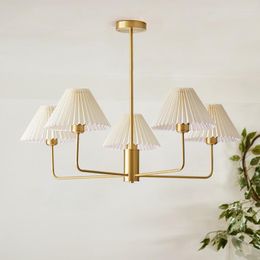 Pendant Lamps Retro Pleated Lamp American Style Simple Chandelier Copper Bedroom Study Dinning Room Decorate Indoor Lighting Push Button