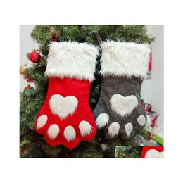 Christmas Decorations Party Dog Cat Paw Stocking Hanging Tree Ornament Decor Hosiery Plush Xmas Socks Kdis Gift Candy Bag Drop Deliv Dhhrs