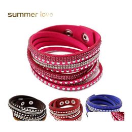 Other Bracelets Trendy Mtilayer Wrap Pu Leather Charm Bangles Rhinestone Crystal For Women Girls Pse Jewellery Party Gift Drop Delivery Otp0J