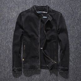 Men's Jackets High Quality Jacket Denim Motorbike Men Motorcycle Stand Collar Spring Autumn Casual Coat Slim Fit Black Outwear Young Man