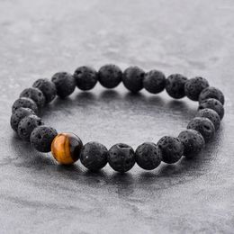 Strand LongWay SBR190003 Natural Stone Volcanic Rocks & Tiger Eyes Beads Elatic Banges For Women Men