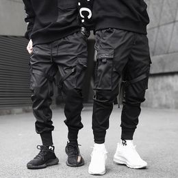 Pantalones de hombres Hombres Cargo Cintas negras Bloque Multipocket Harem Joggers Harajuku Switpant Hip Hop Casual Masculino 230131