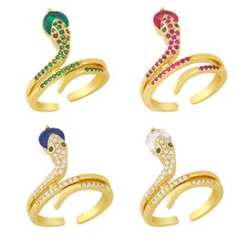 Cluster Rings FLOLA Copper CZ Animal Snake For Women Crystal White Stone Adjustable Open Gold Ring Fashion Jewellery Rigm24