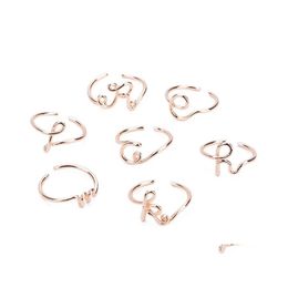 Band Rings Wholesale 26 English Letter Initial Rose Gold Design Open Ring Adjustable Statement Party Charm Jewelry Gift For Women Gi Dhgxo