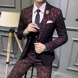 Men's Suits Brand High Quality Men 3 Pieces Set Slim Fit Single-breasted Print Wedding Evening Party Costume Homme