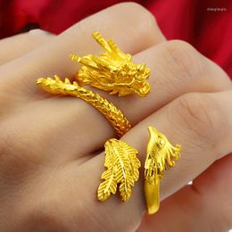 Cluster Rings High Quality 999 Pure Gold Color Phoenix Dragon Coupon Ring For Lover Men Women Couple Wedding Finger Fine Jewelry