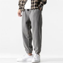 Erkekler Pantolon Gevşek Jogging Erkekler Moda Polar Sonbahar Kış Sıcak Sweatpants Erkek Açık Düz Pantolon Pantalon Hommes 230130