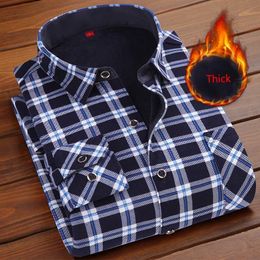 Men's Casual Shirts Autumn Winter Thick Velvet Dress Shirt For Men Long Sleeve Warm Fleece Lining Fashion Soft Flannel L5XL NS4574 230130